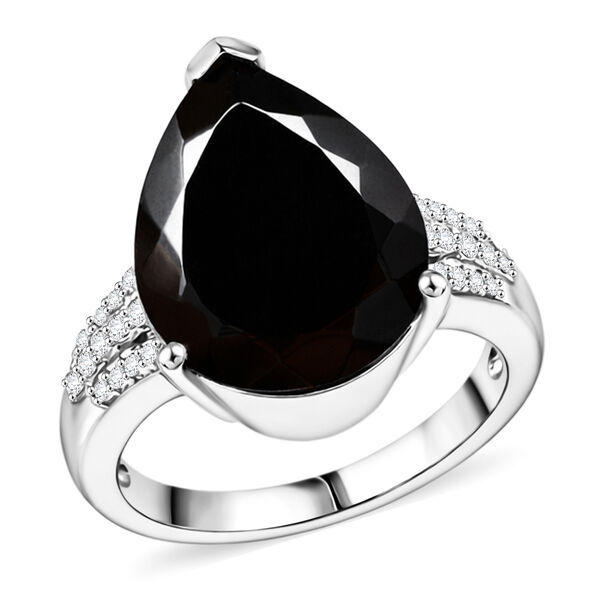 Elite Shungit und Zirkon Ring 925 Silber platiniert image number 4