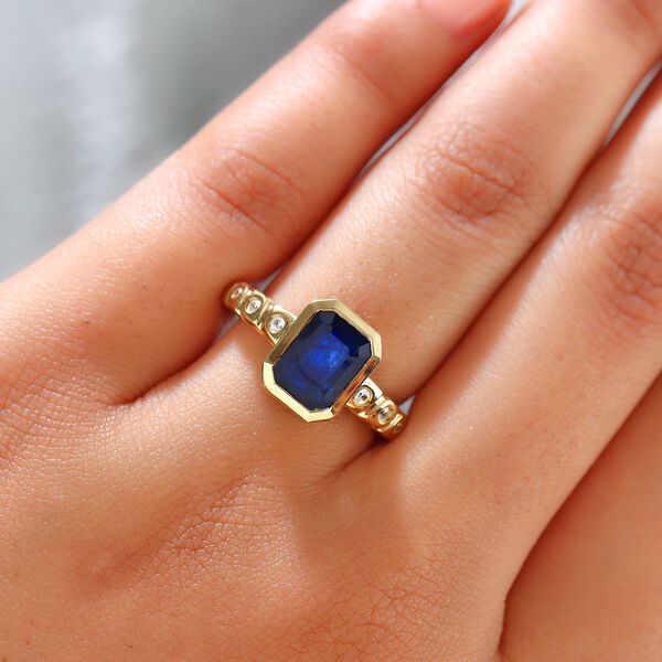 Masoala Saphir (Fissure gef&uuml;llt) und Zirkon Ring 925 Silber vergoldet image number 3