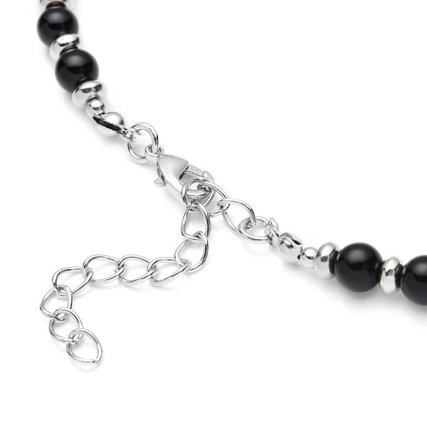 Schwarze Glasachat Halskette, ca. 45 cm, silberfarben ca. 101.00 ct image number 3