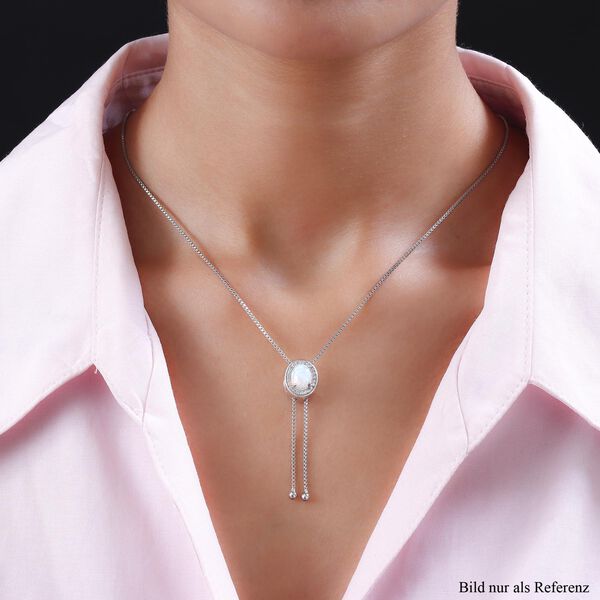 AA nat&uuml;rliche, &auml;thiopische Welo Opal und Zirkon-Lariat-Halo-Halskette, 60 cm, 925 Silber platiniert, 1,48 ct. image number 2