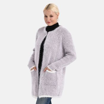 Kuschelweicher, langer &Uuml;bergangs-Cardigan mit 2 Taschen, gestrickt, Lila