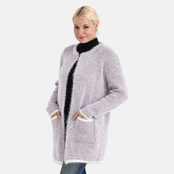 Kuschelweicher, langer &Uuml;bergangs-Cardigan mit 2 Taschen, gestrickt, Lila image number 3