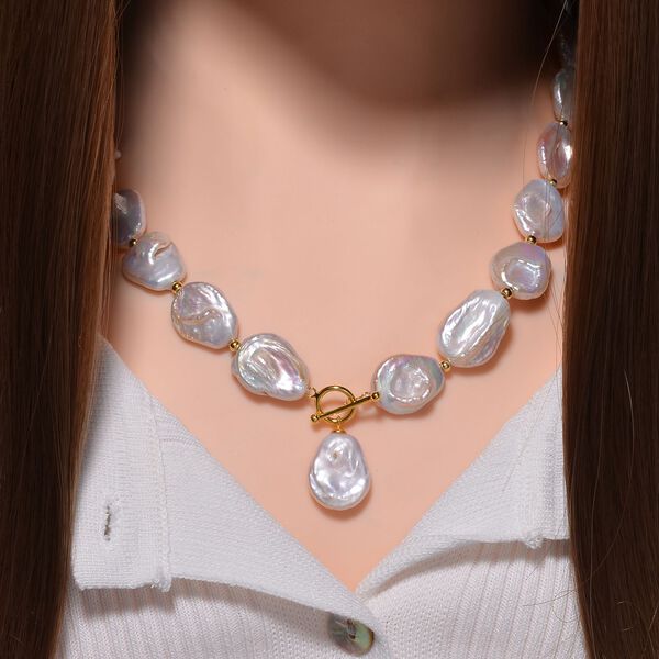 Weiße Keshi Perle Halskette ca. 50 cm 925 Silber vergoldet image number 2