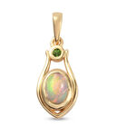 Natürlicher Äthiopischer Opal und Russischer Diopsid Anhänger 925 Silber vergoldet ca. 0.54 ct