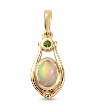 Nat&uuml;rlicher &Auml;thiopischer Opal und Russischer Diopsid Anh&auml;nger 925 Silber vergoldet ca. 0.54 ct