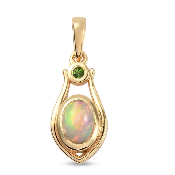 Nat&uuml;rlicher &Auml;thiopischer Opal und Russischer Diopsid Anh&auml;nger 925 Silber vergoldet ca. 0.54 ct