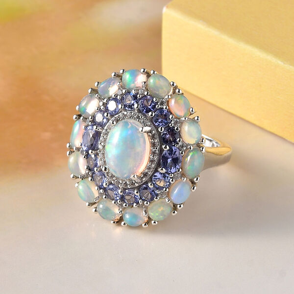 Nat&uuml;rlicher, &auml;thiopischer Opal und AA Tansanit-Ring, 925 Silber platiniert  ca. 4,83 ct image number 2