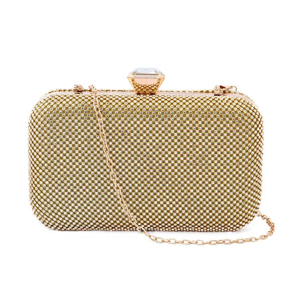 Moderne Clutch mit Kristallverzierung, 20x4x2 cm, Gold