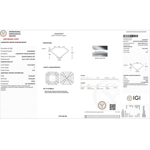 LUXURIANT DIAMOND- IGI zertifizierter VS-GH Labor Asscherschliff Diamant Anhänger in 950 Platin - 5 ct. image number 5