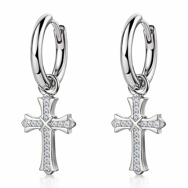 Zirkonia Kreuz-Ohrringe, Messing rhodiniert image number 3