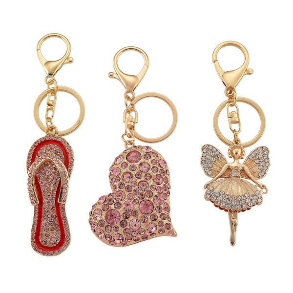 3er-Set Mehrfarbige Kristall- und Emaille-Schl&uuml;sselanh&auml;nger