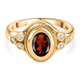 Roter Granat, Weißer Zirkon Ring Messing (Größe 17.00) ca. 1,49 ct