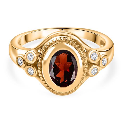 Roter Granat, Weißer Zirkon Ring Messing (Größe 17.00) ca. 1,49 ct image number 0