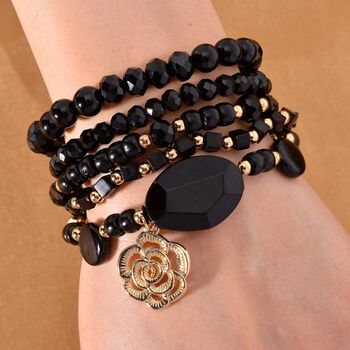 6er Set - J Francis gefertigt aus Harz: 5 Armb&auml;nder und Zebra-Muster Uhr, vergoldet