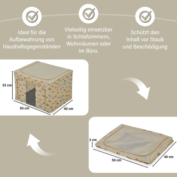 Faltbare Aufbewahrungsbox aus Stoff, 66 Liter offen, Größe 50x40x33cm gefaltet, Beige image number 3