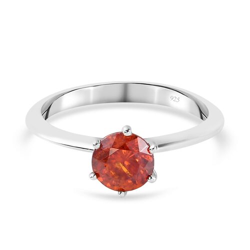 Orange Sphalerit Solitär Ring 925 Silber Platin-Überzug image number 0