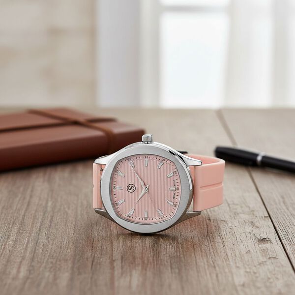 STRADA - Uhr mit japanischem Uhrwerk, silbernem Geh&auml;use und rosanem Silikonarmband image number 2