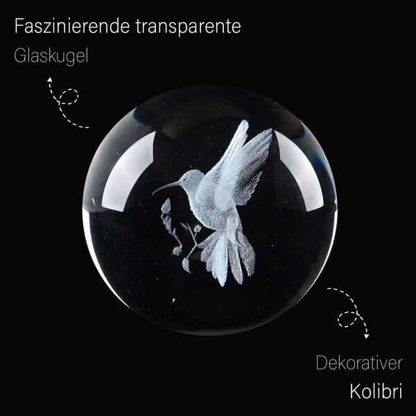 3D Kristallkugel mit LED-Licht und Holzsockel, Pusteblume image number 1