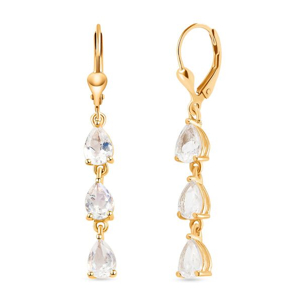 Premium Regenbogen Mondstein-Ohrringe, 925 Silber vergoldet ca. 3,85 ct image number 4