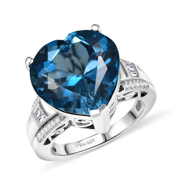 D'Joy London Blautopas und Moissanit Ring - 14,06 ct.