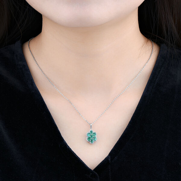 AAA Kagem sambischer Smaragd und Zirkon-Cluster-Anh&auml;nger mit Kette in Silber image number 3