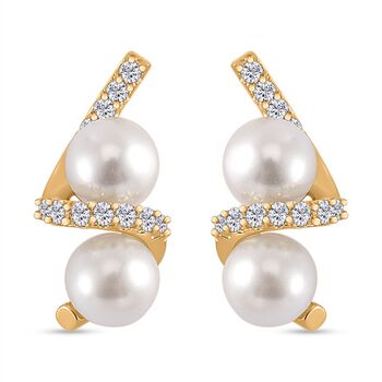 Wei&szlig;e Muschelkernperle und Zirkonia Ohrringe