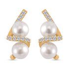 Weiße Muschelkernperle, Weißer Zirkonia Ohrringe 925 Silber vergoldet