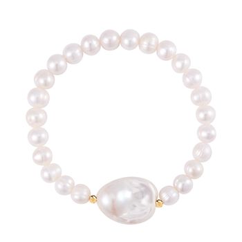 Wei&szlig;e Barockperle, Wei&szlig;e S&uuml;&szlig;wasser Perle Armband ca. Flexibles cm 925 Silber vergoldet