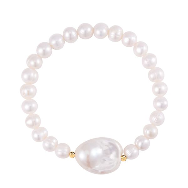 Flexibles, wei&szlig;es Barockperle- und wei&szlig;es S&uuml;&szlig;wasserperle-Armband - 91 ct.