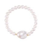 Weiße Barockperle, Weiße Süßwasser Perle Armband ca. Flexibles cm 925 Silber vergoldet