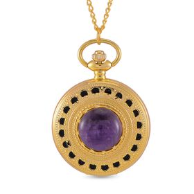 STRADA Afrikanischer Amethyst Kettenuhr, Legierung, 91.4 cm, goldfarben, ca. 15.00 ct