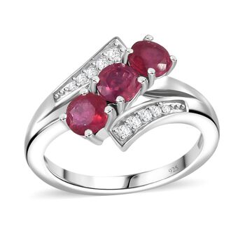 Afrikanischer Rubin (Fissure gef&uuml;llt), Wei&szlig;er Zirkon Ring 925 Silber rhodiniert (Gr&ouml;&szlig;e 18.00) ca. 1,91 ct