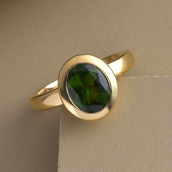 Nat&uuml;rlicher Chromdiopsid-Ring, 925 Silber Gelbgold Vermeil  ca. 1,76 ct image number 2