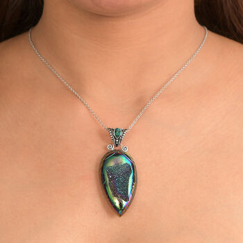 Sajen Silber - Fenster Drusy, Himmlischer Smaragd Quarz Dublett Anh&auml;nger 925 Silber rhodiniert ca. 60.75 ct