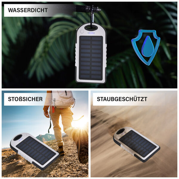 Solarbetriebene Powerbank mit USB Anschluss, Wei&szlig; image number 4