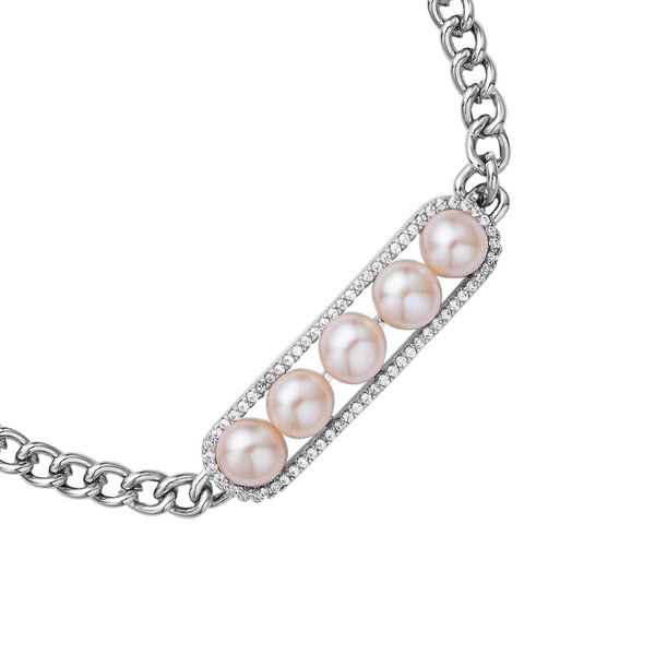 Weißes Muschelkernperle und Zirkonia Armband, ca. 19 cm, Messing image number 3