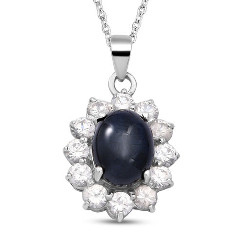 Blauer Stern Saphir und Zirkon-Halo-Anhänger mit Kette, 45 cm, 925 Silber platiniert, 5,46 ct. image number 0