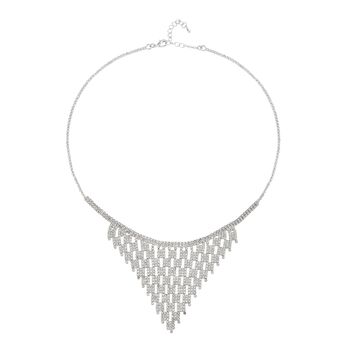 2er Set Wei&szlig;e Kristall-Halskette mit Ohrringe im Schmuckset, Silberfarben