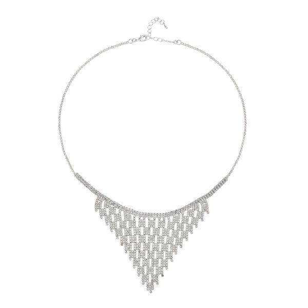 2er Set Wei&szlig;e Kristall-Halskette mit Ohrringe im Schmuckset, Silberfarben image number 3