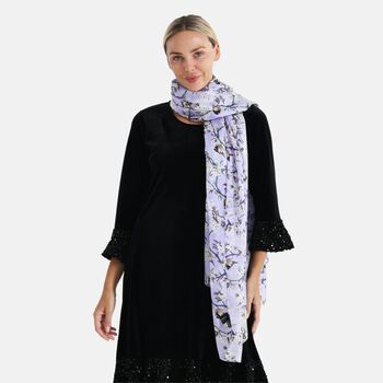 LA MAREY Signature Seidenschal aus 100% Maulbeerseide, 110 x 195 cm, Lila Floral