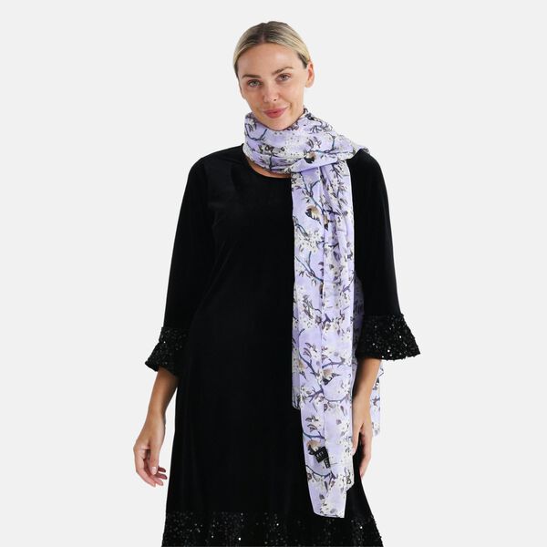 LA MAREY Signature Seidenschal aus 100% Maulbeerseide, 110 x 195 cm, Lila Floral image number 4