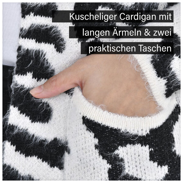 Winter-Kapuzenpullover mit 2 Taschen, Leopardenmuster, Schwarz und wei&szlig; image number 9