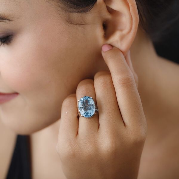 Himmelblauer Topas Ring, 925 Silber platiniert (Gr&ouml;&szlig;e 17.00) ca. 15,00 ct image number 3