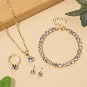 4er Set - Wei&szlig;er Kristall Schmuckset Nickelfreies Messing Goldfarben, Flexibles (Gr&ouml;&szlig;e 17.00-18.00)