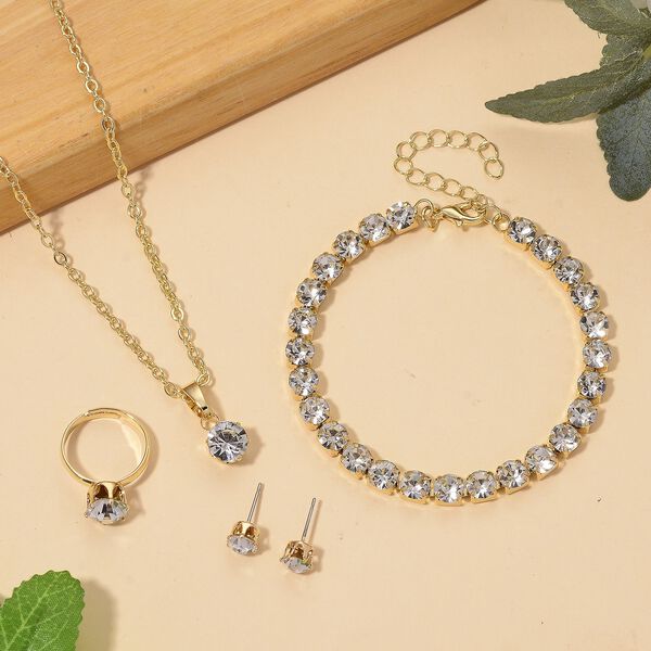 4er Set - Wei&szlig;er Kristall Schmuckset Nickelfreies Messing Goldfarben, Flexibles (Gr&ouml;&szlig;e 17.00-18.00) image number 1