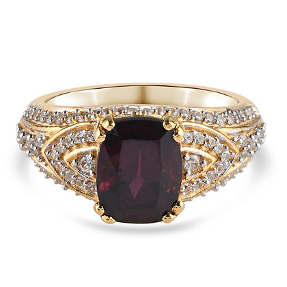 Rhodolith Granat und Zirkon Ring 925 Silber vergoldet (Gr&ouml;&szlig;e 18.00) ca. 3,64 ct