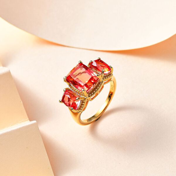 Padparadscha Quarz Triplette Ring 925 Silber 750 Gelbgold Vermeil (Größe 17.00) ca. 5,83 ct image number 2