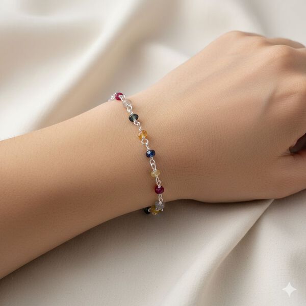 Mehrfarbig Saphir Armband ca. 19 cm 925 Silber ca. 6,00 ct. image number 2