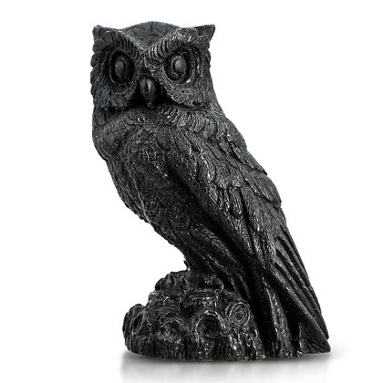 Handgeschnitzte Eulenfigur aus Roh-Schungit, ca. 10 x 8 cm