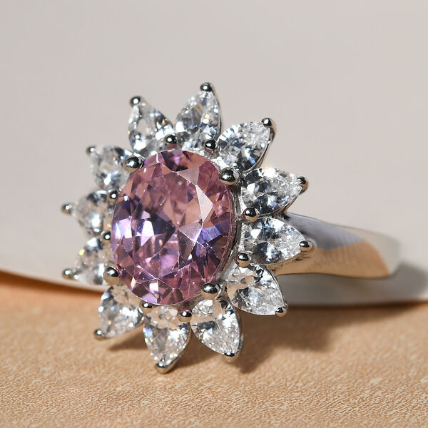 Rosa und Wei&szlig;er Zirkonia Ring Messing Ionenbeschichtetes Platin image number 2